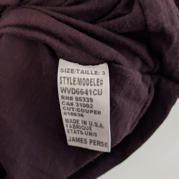 Purple Standard James Perse Fitted Dress, V Neck & Back, Ruched Sides, Sz L - Picture 7 of 9